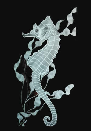 Etched Glass Seahorse Themed Shower Door Panel