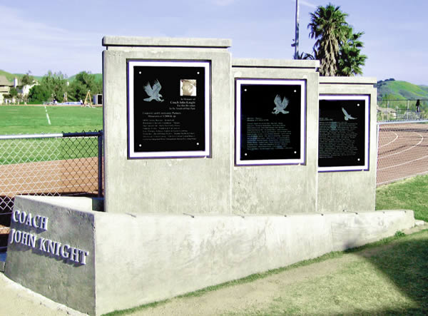 commemorative etched glass memorial plaque for coach John Knight